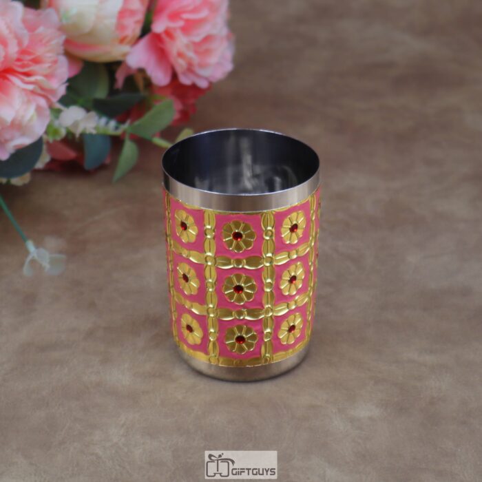 Meenakari Floral Stainless Steel Glass – 250 ml Handcrafted Enamel Tumbler for Festive Use & Gifting