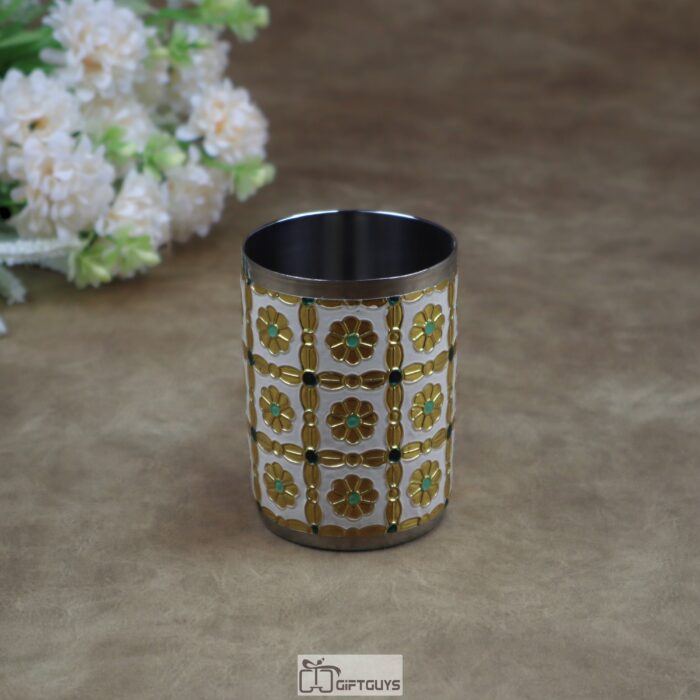 Meenakari Floral Stainless Steel Glass – 250 ml Handcrafted Enamel Tumbler for Festive Use & Gifting