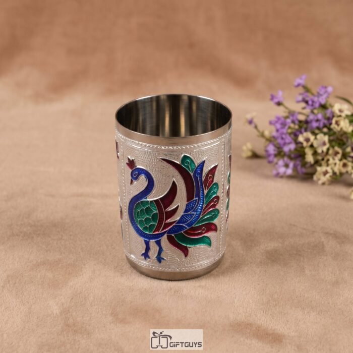 Peacock Design Meenakari Steel Glasses | 250ml