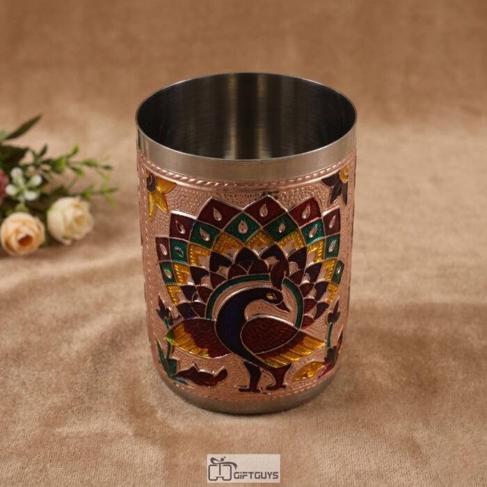 Elegant Meenakari Steel Glass – 250ml | Ethnic Kitchen Drinkware