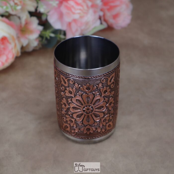 Copper Oxidised Floral Designed Glass