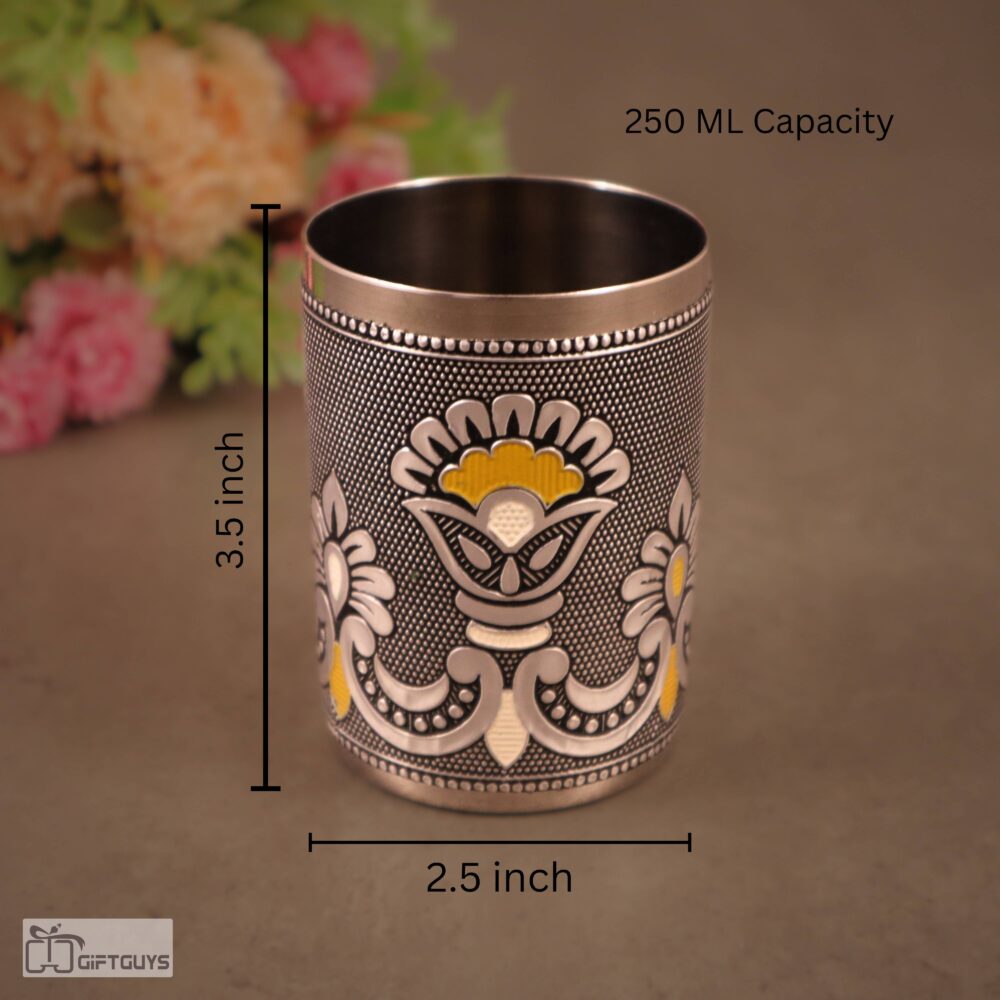 Meenakari Stainless Steel Glass – 250 ml Traditional Floral Design Tumblers for Kitchen & Gifting - Image 2