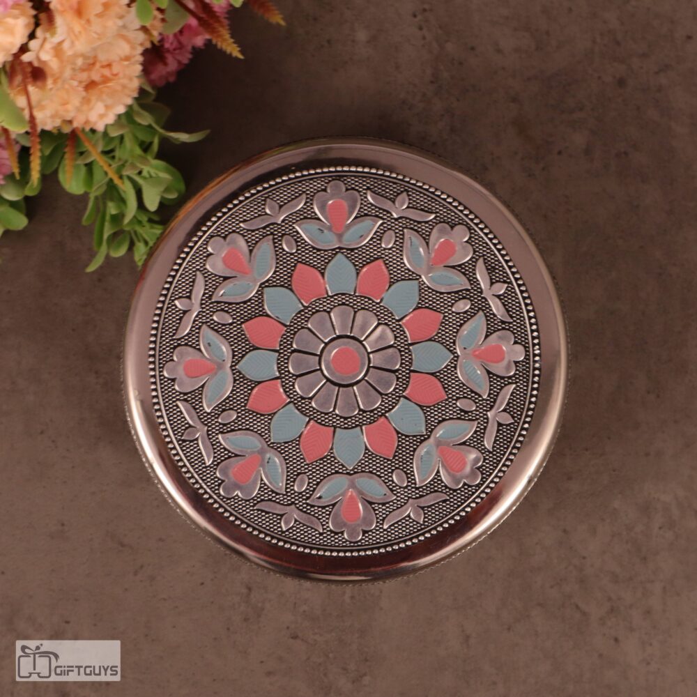 Premium Meenakari Steel Box 5.5″ x 2.5″ | Handcrafted Floral Enamel Storage Container - Image 2