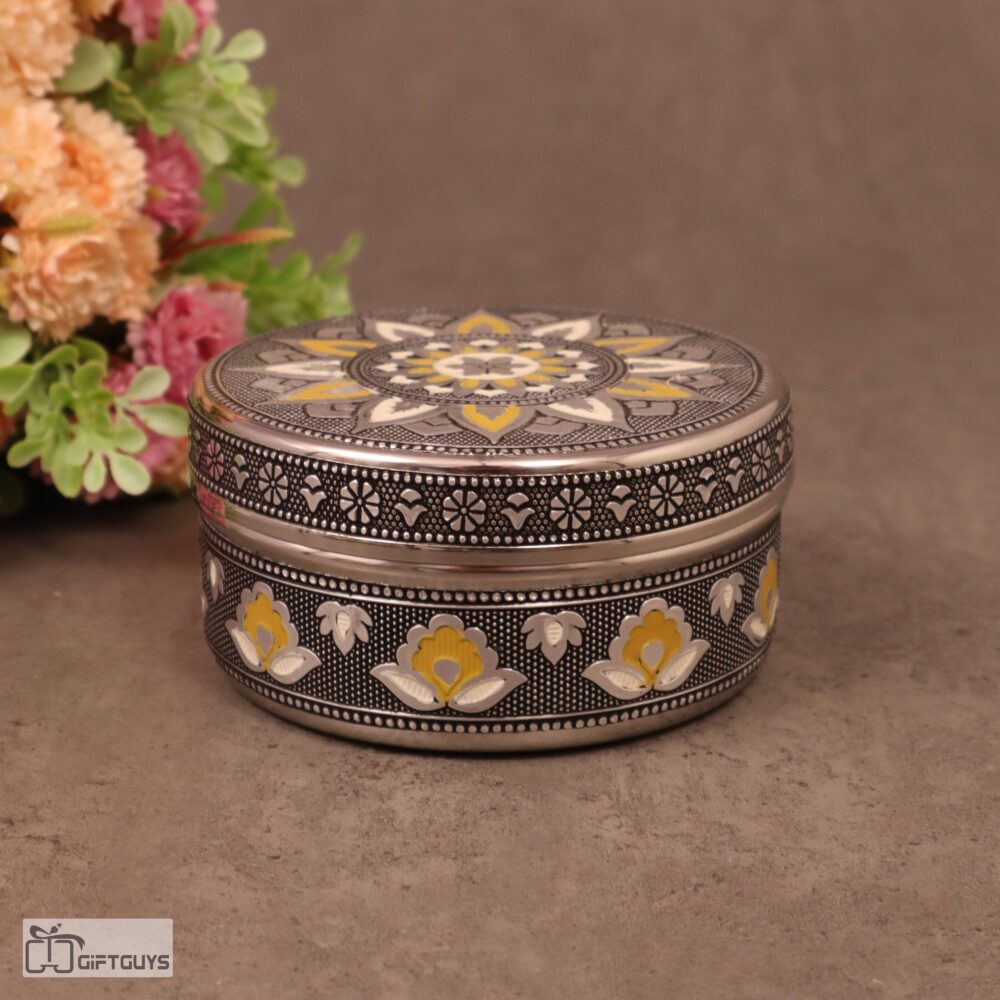 Premium Meenakari Steel Box 2.25" x 4.5" | Handcrafted Floral Enamel Storage Container - Image 4