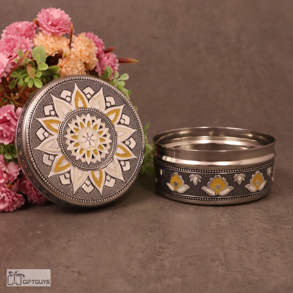 Premium Meenakari Steel Box 2.25" x 4.5" | Handcrafted Floral Enamel Storage Container - Image 3