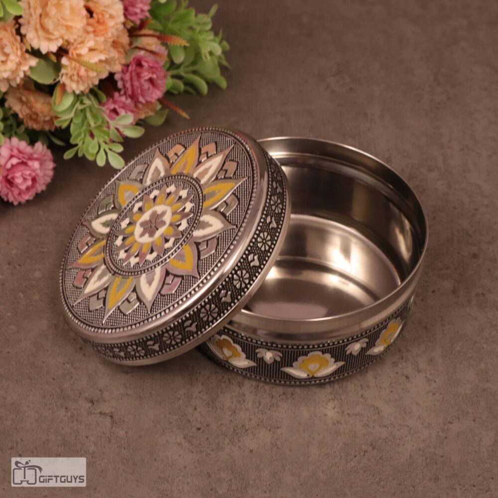 Premium Meenakari Steel Box 2.25" x 4.5" | Handcrafted Floral Enamel Storage Container - Image 5