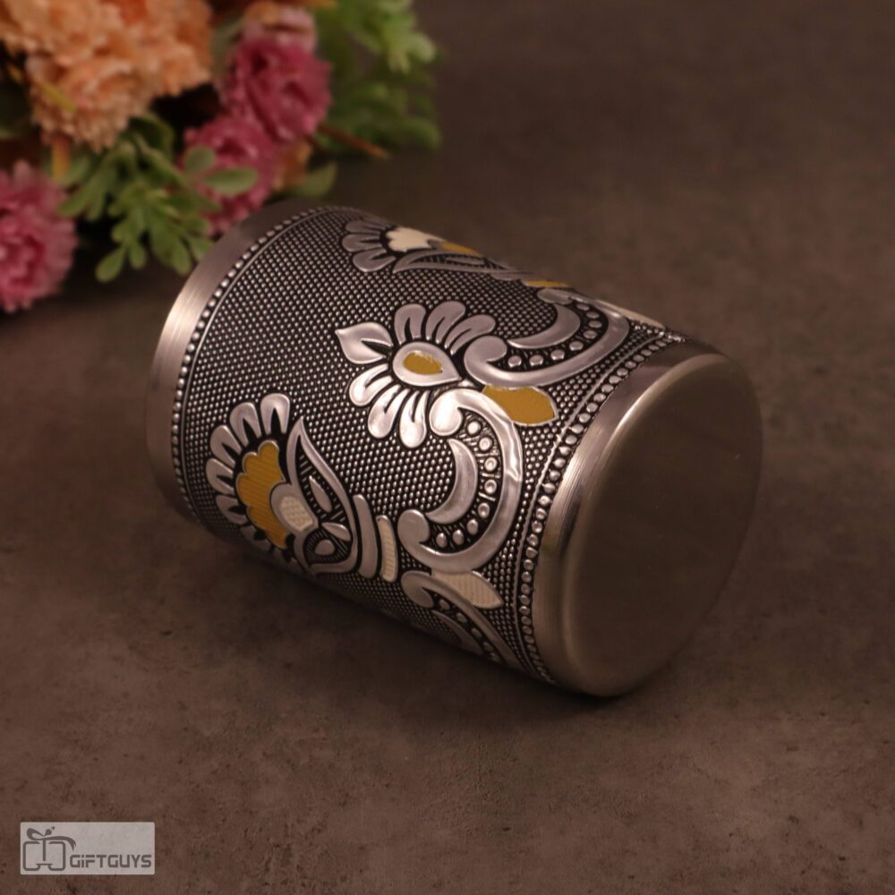 Meenakari Stainless Steel Glass – 250 ml Traditional Floral Design Tumblers for Kitchen & Gifting - Image 3