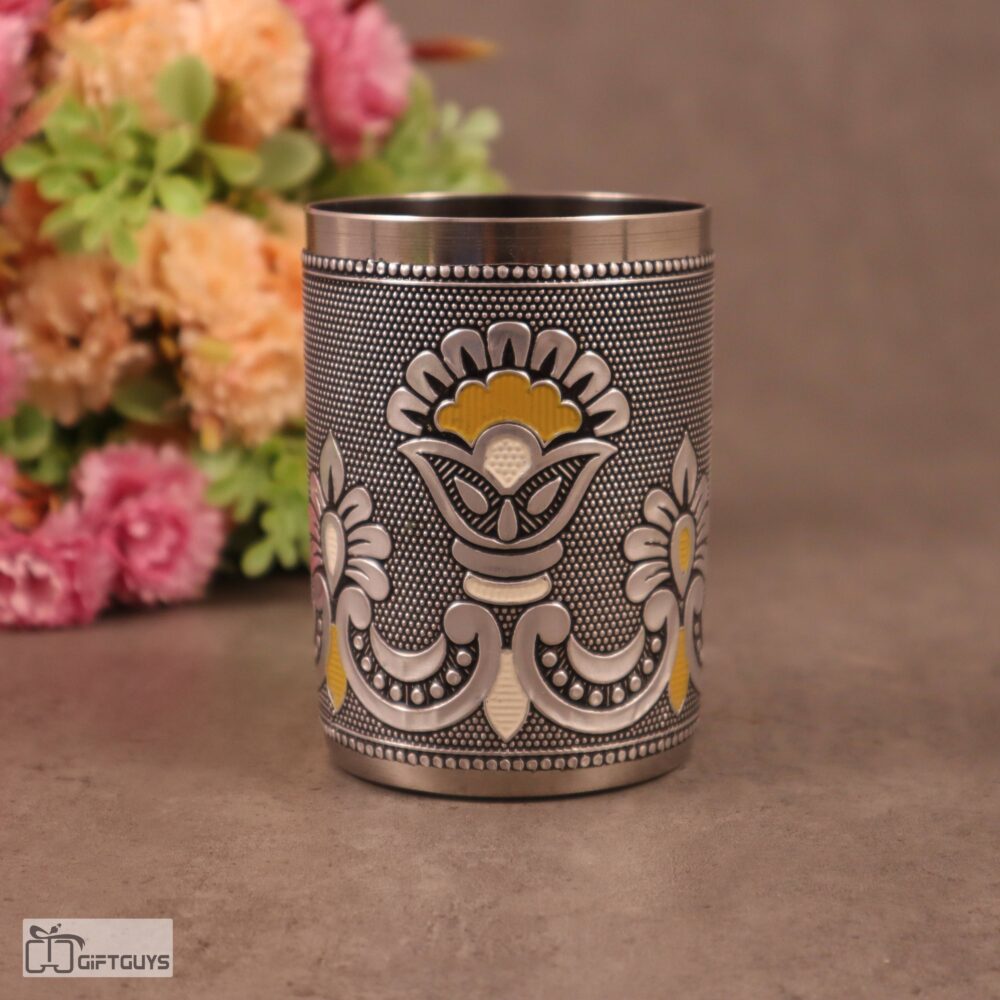 Meenakari Stainless Steel Glass – 250 ml Traditional Floral Design Tumblers for Kitchen & Gifting - Image 4