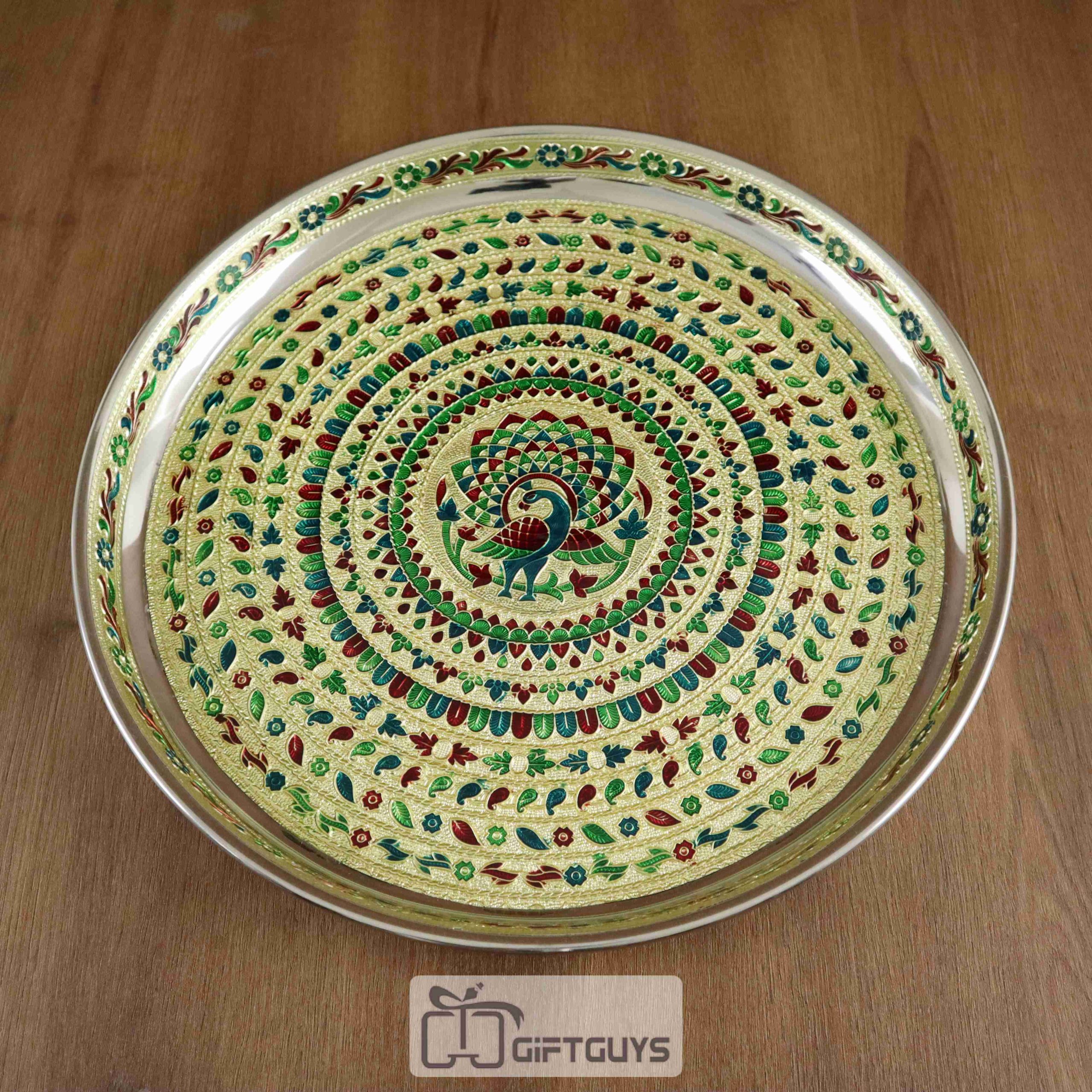 Meenakri SS Pooja Plate ( 13.5 inch )