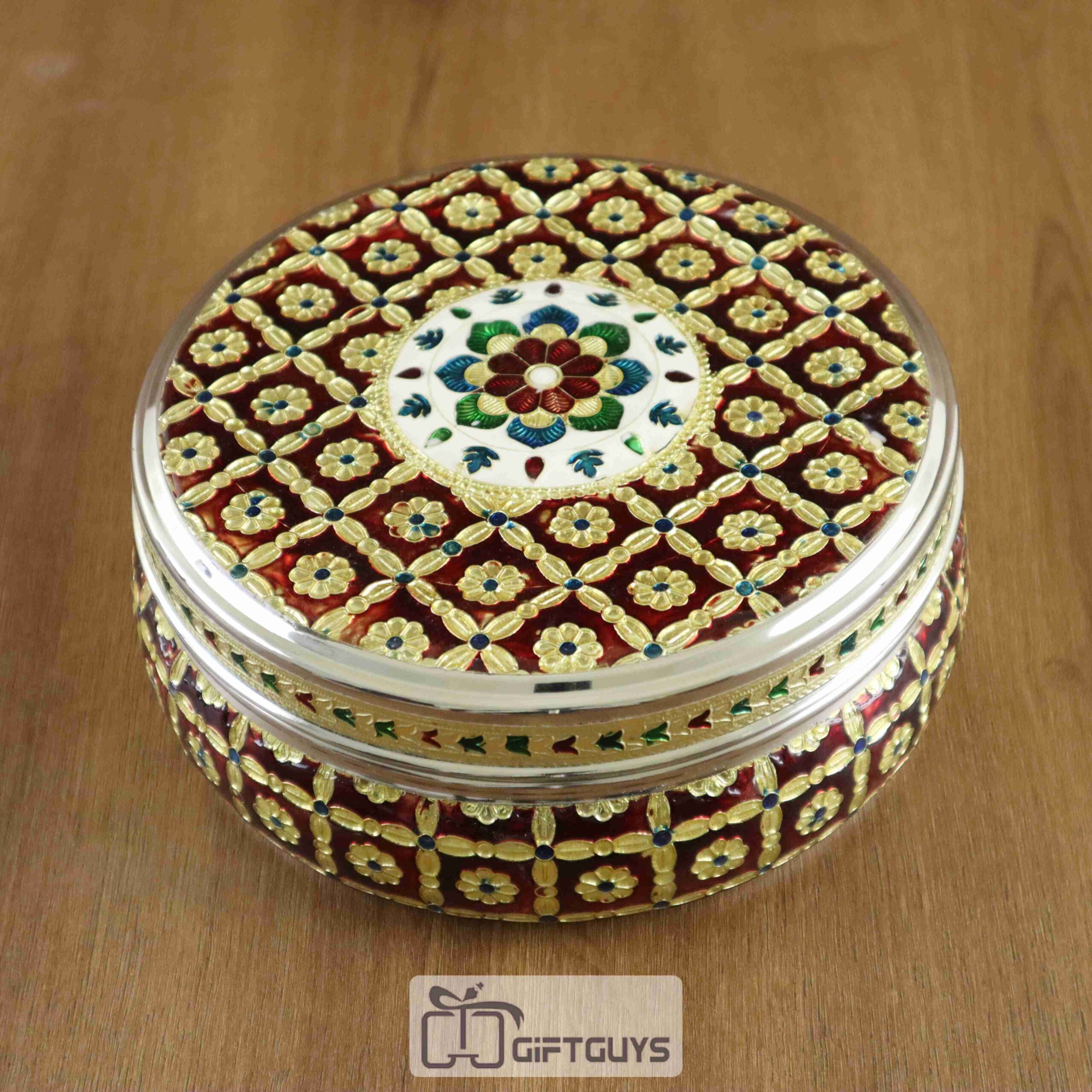 Royal Red Meenakari Steel Box – 7 Inch Handcrafted Heritage Storage