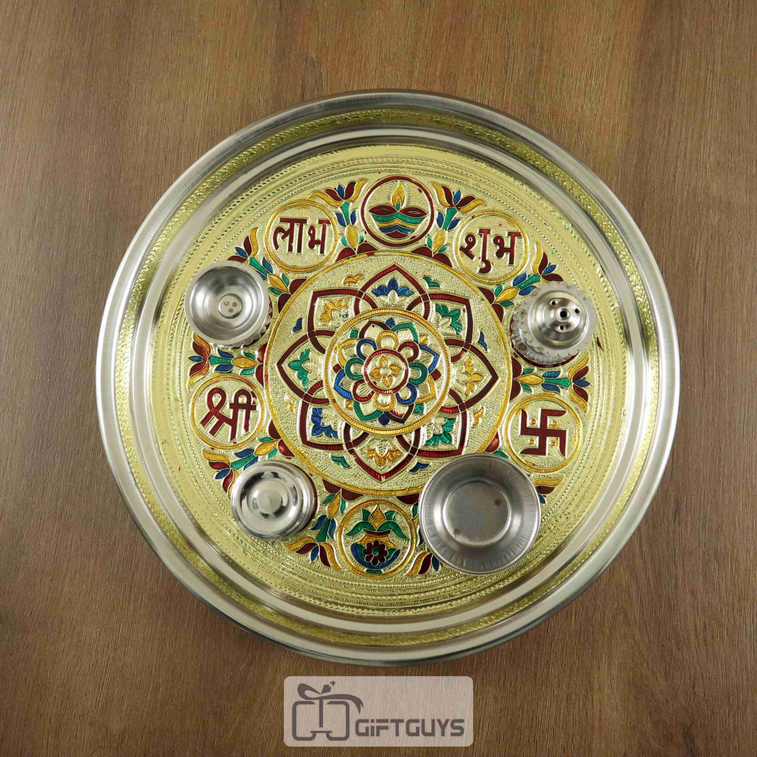Meenakari Floral Designed SS Pooja Thali