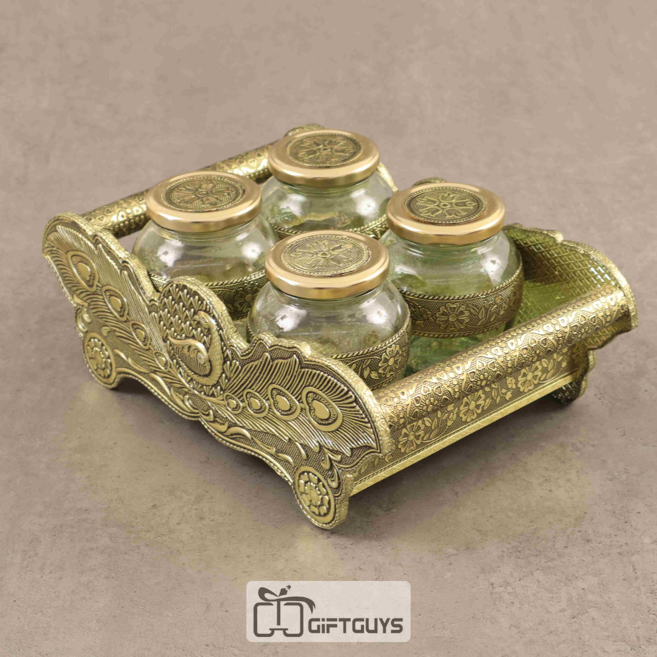 Exorbitant Wooden Tray With 4 Glass Jar
