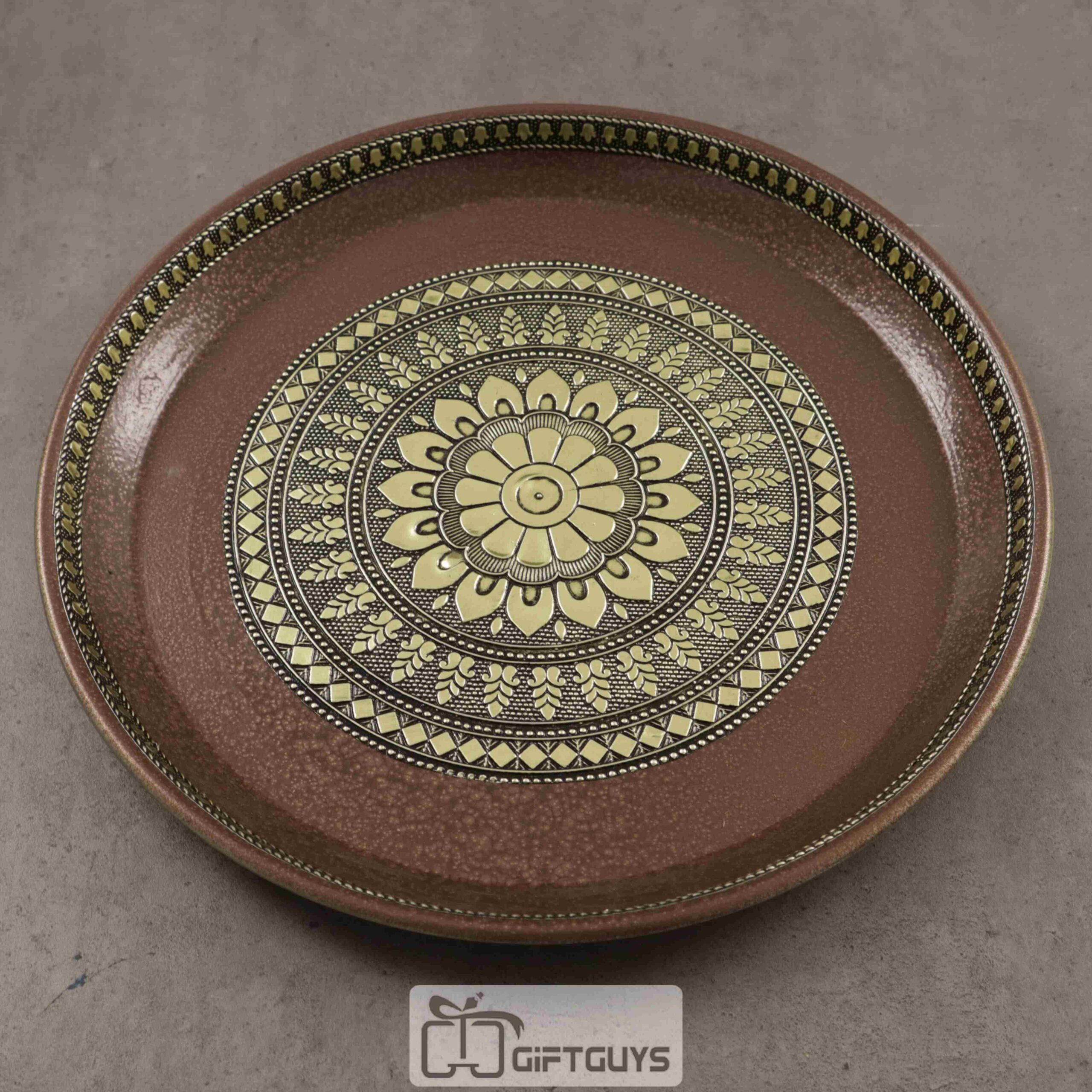 Golden Oxidised Round Plate Brown Finished 10 inch