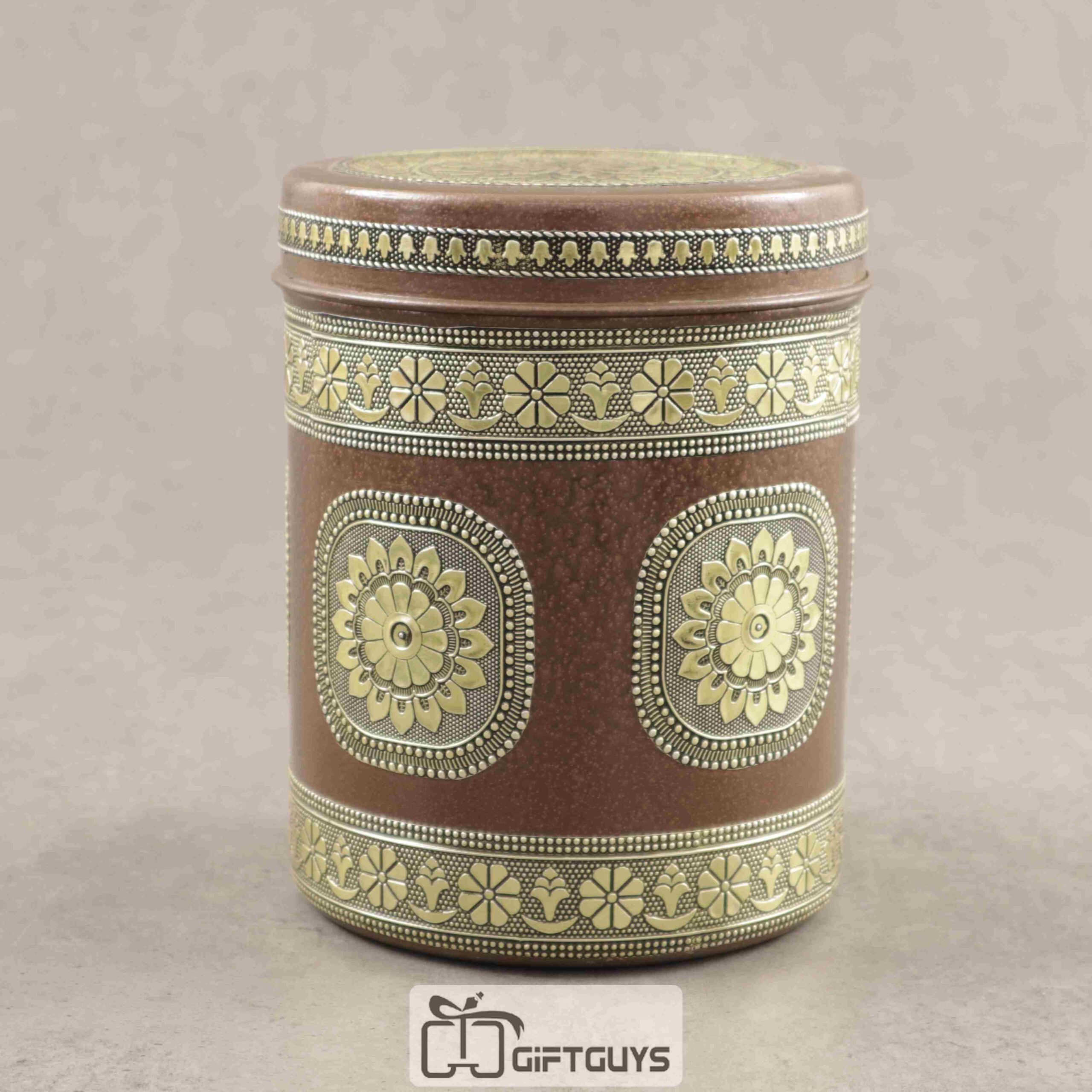 Golden Oxidised Dabba Browen Finished 5.5 inch Diameter