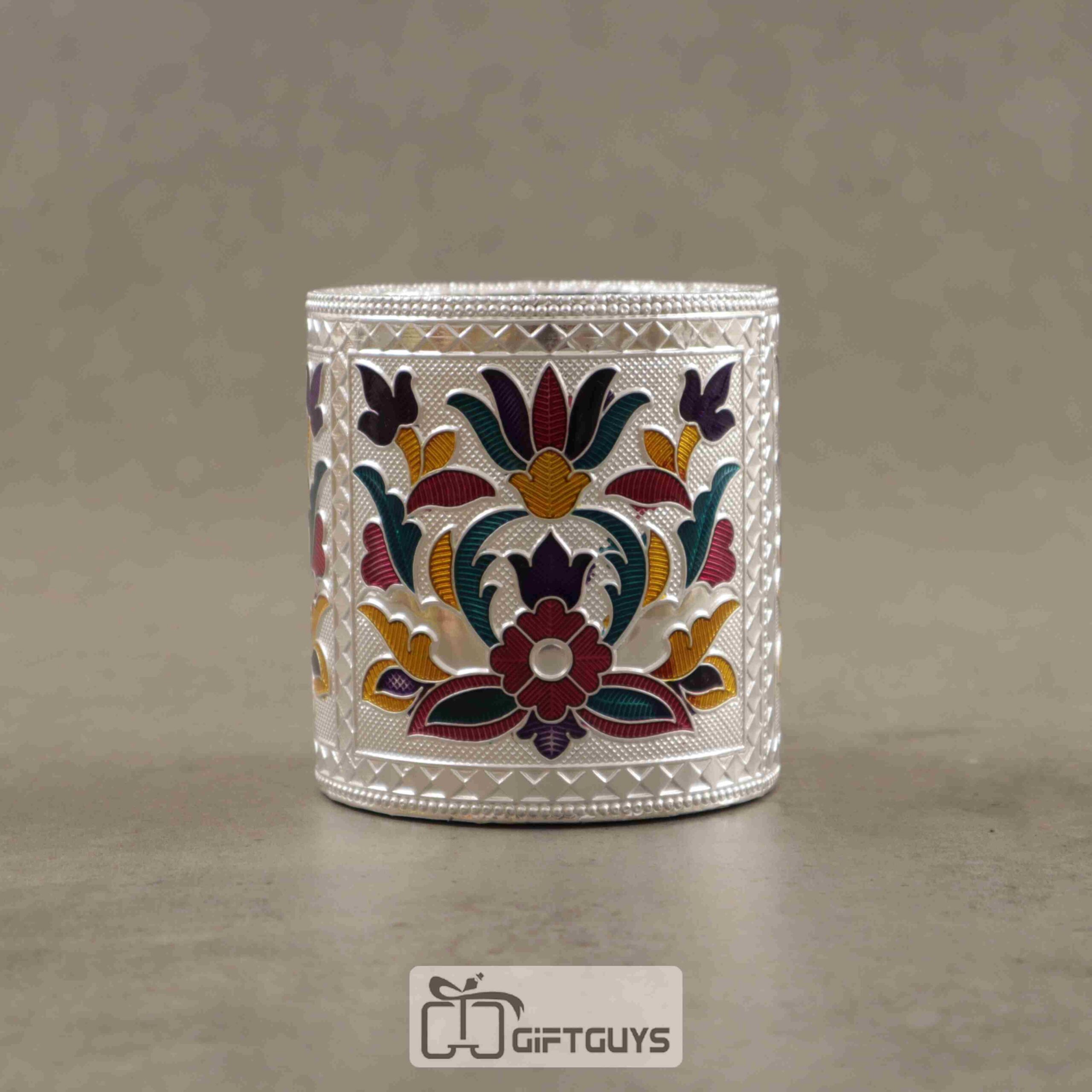 Pen Stand Silver Meenakari Flower Design