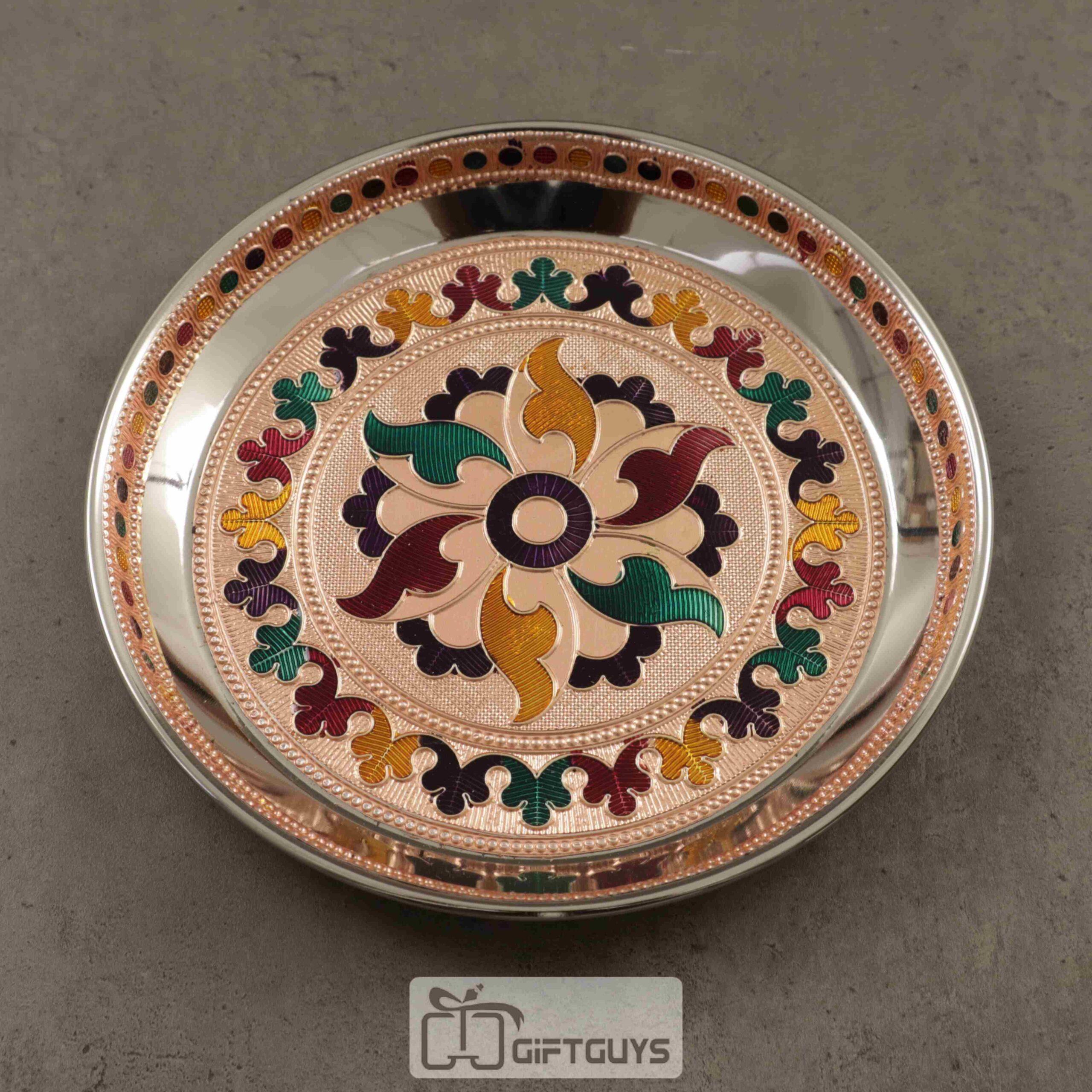 Copper Meenakari Plate 7 inch