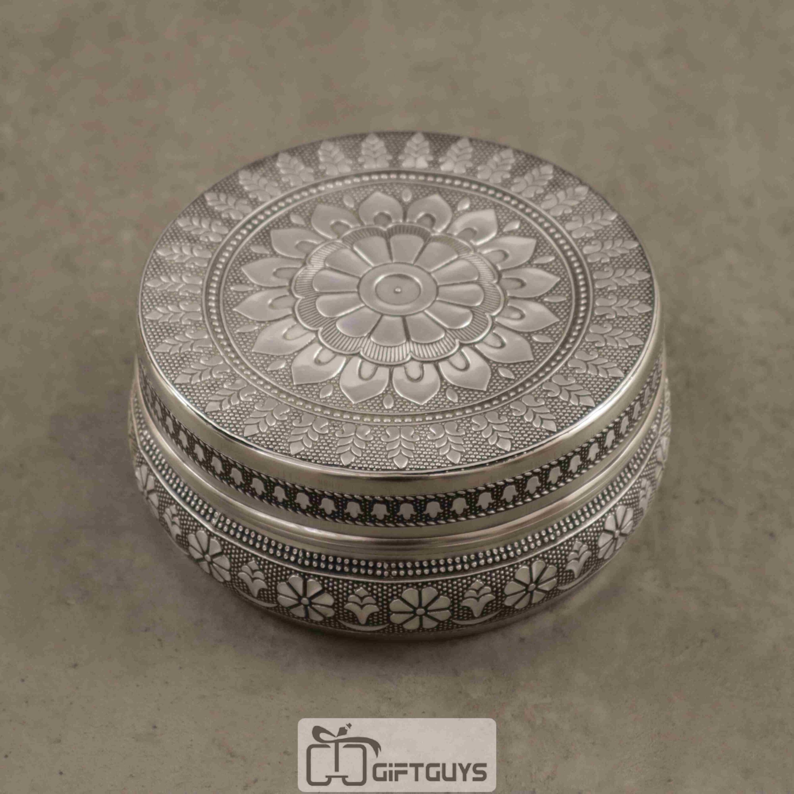 Embossed Silver Finish Steel Box – 5 Inch Decorative Storage & Gift Container