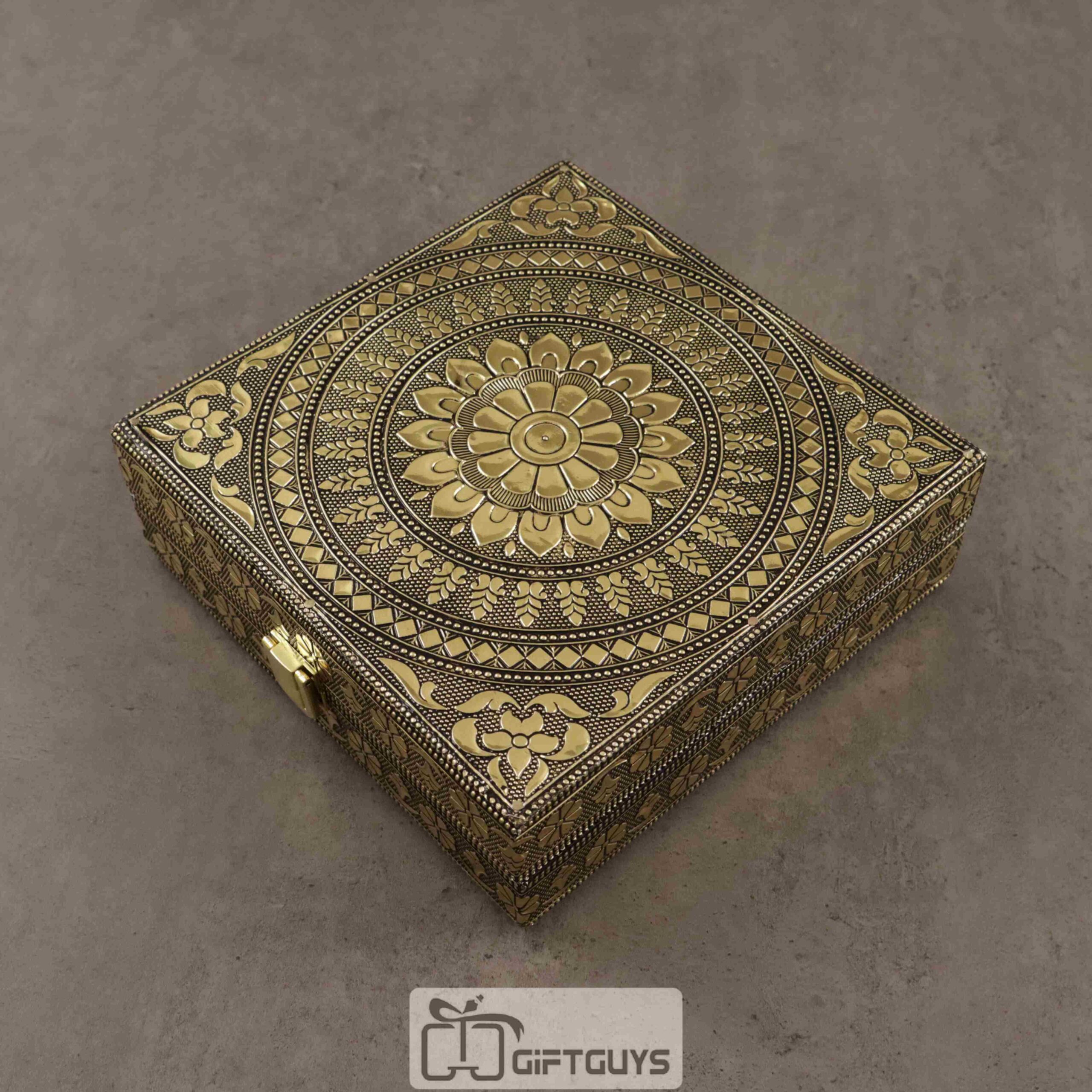 Golden Oxidised Jwellery Box 7 x 7 inch