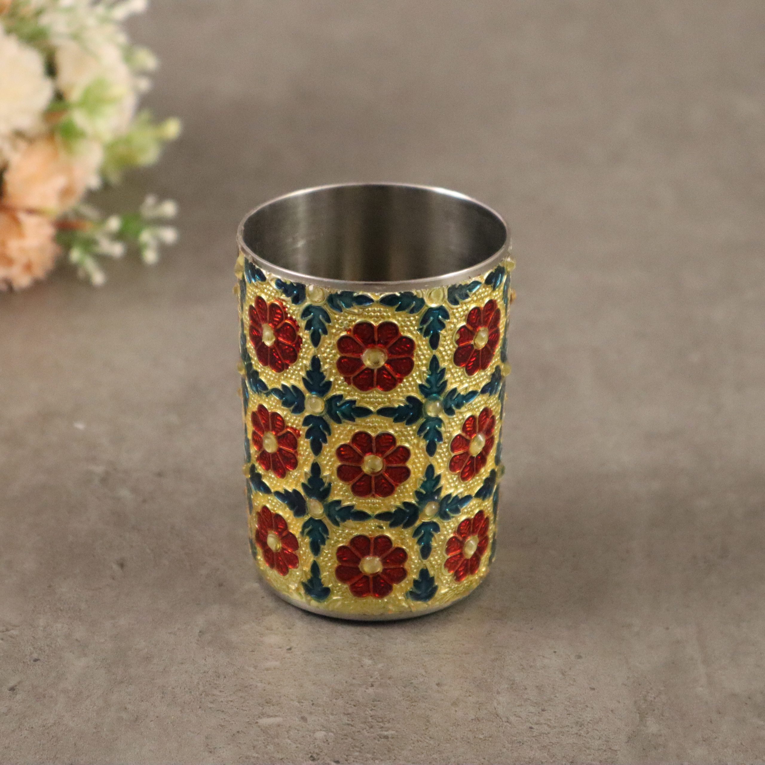 Meenakari Ston Worked SS Glass