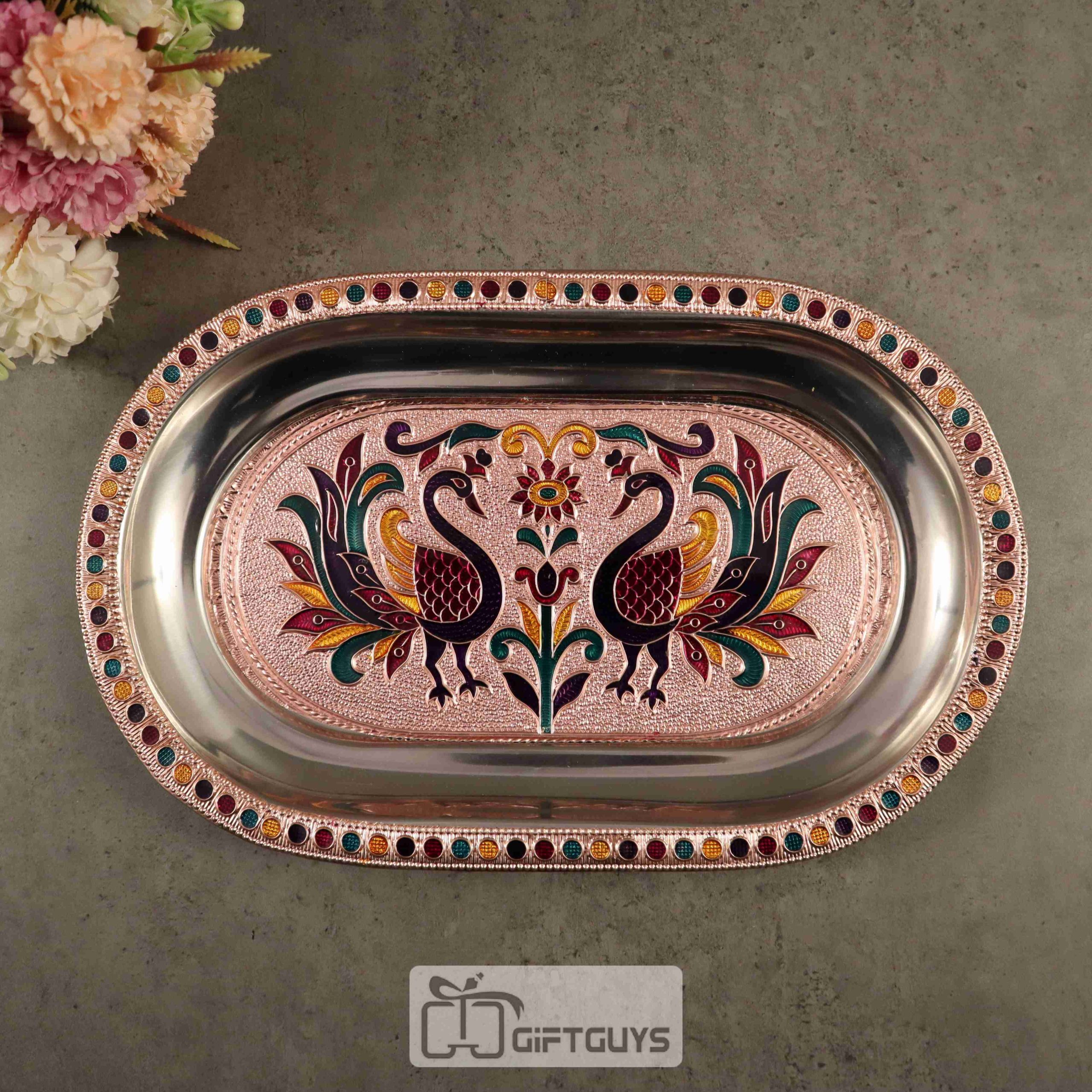 Copper Meenakari serving tray 10.5 X 6.5