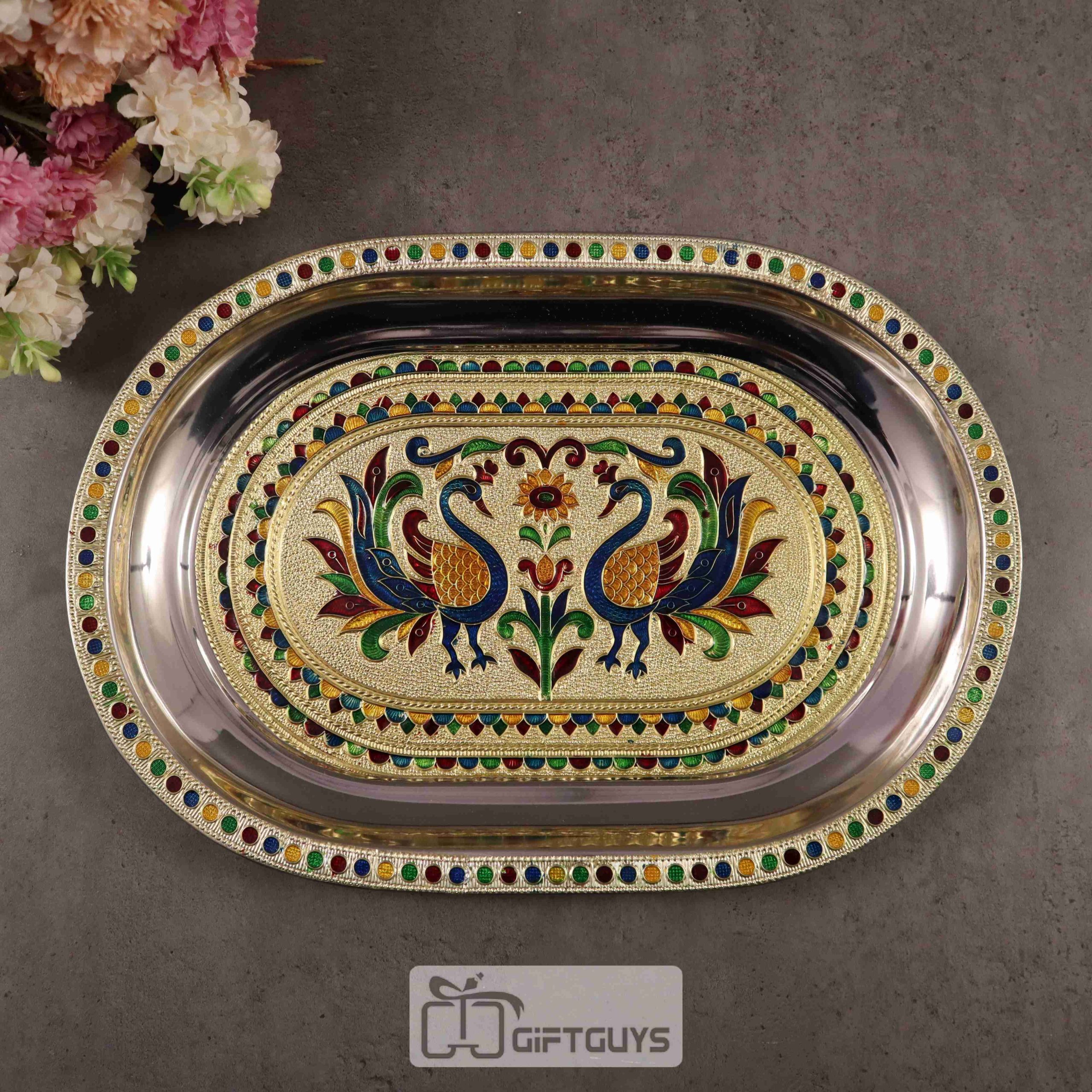 Golden colour Meenakari tray 10.5 X 6.5