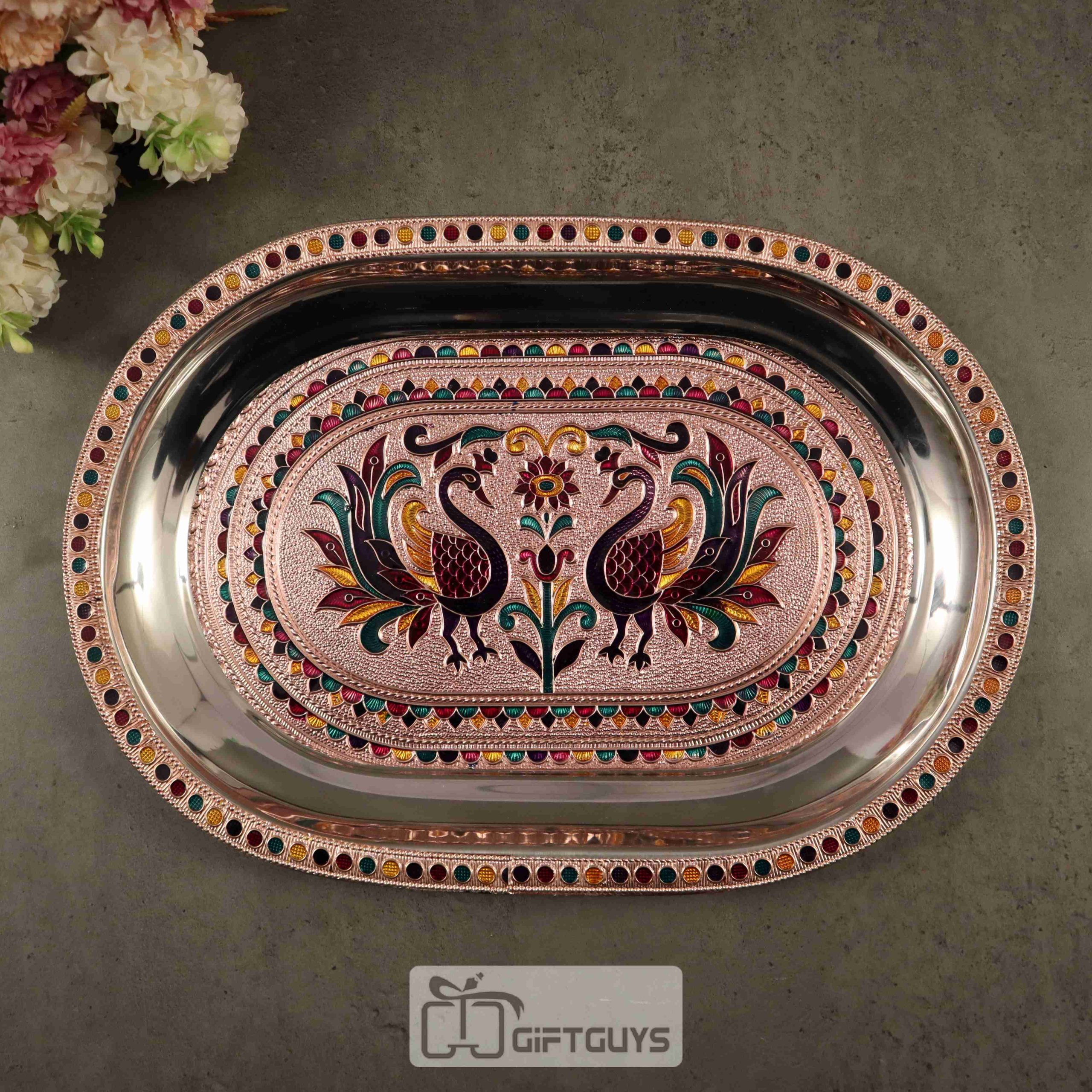 Copper Meenakari serving tray 12 X 8.5
