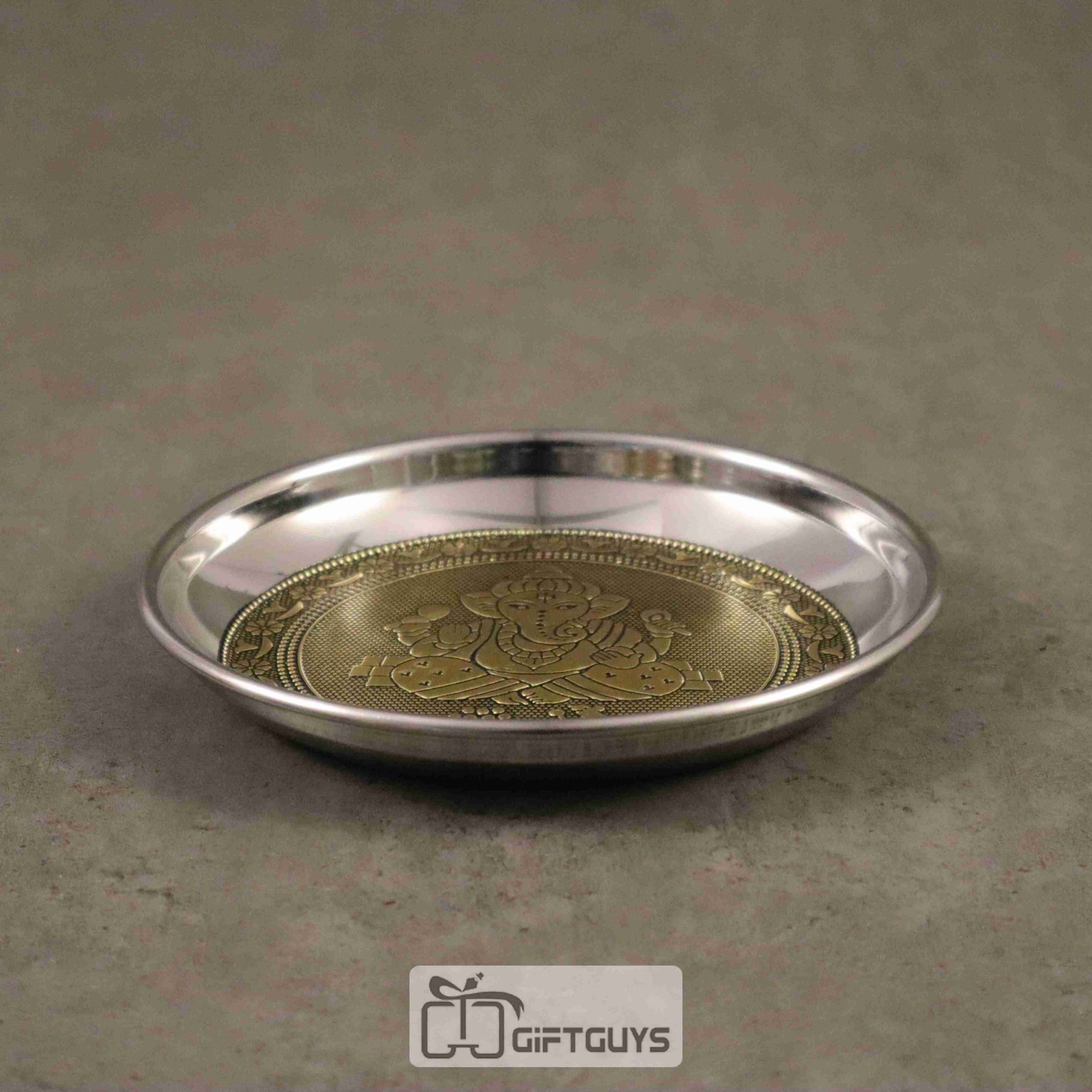 Golden oxidised Ganesha designed plate 6 inch - Image 2