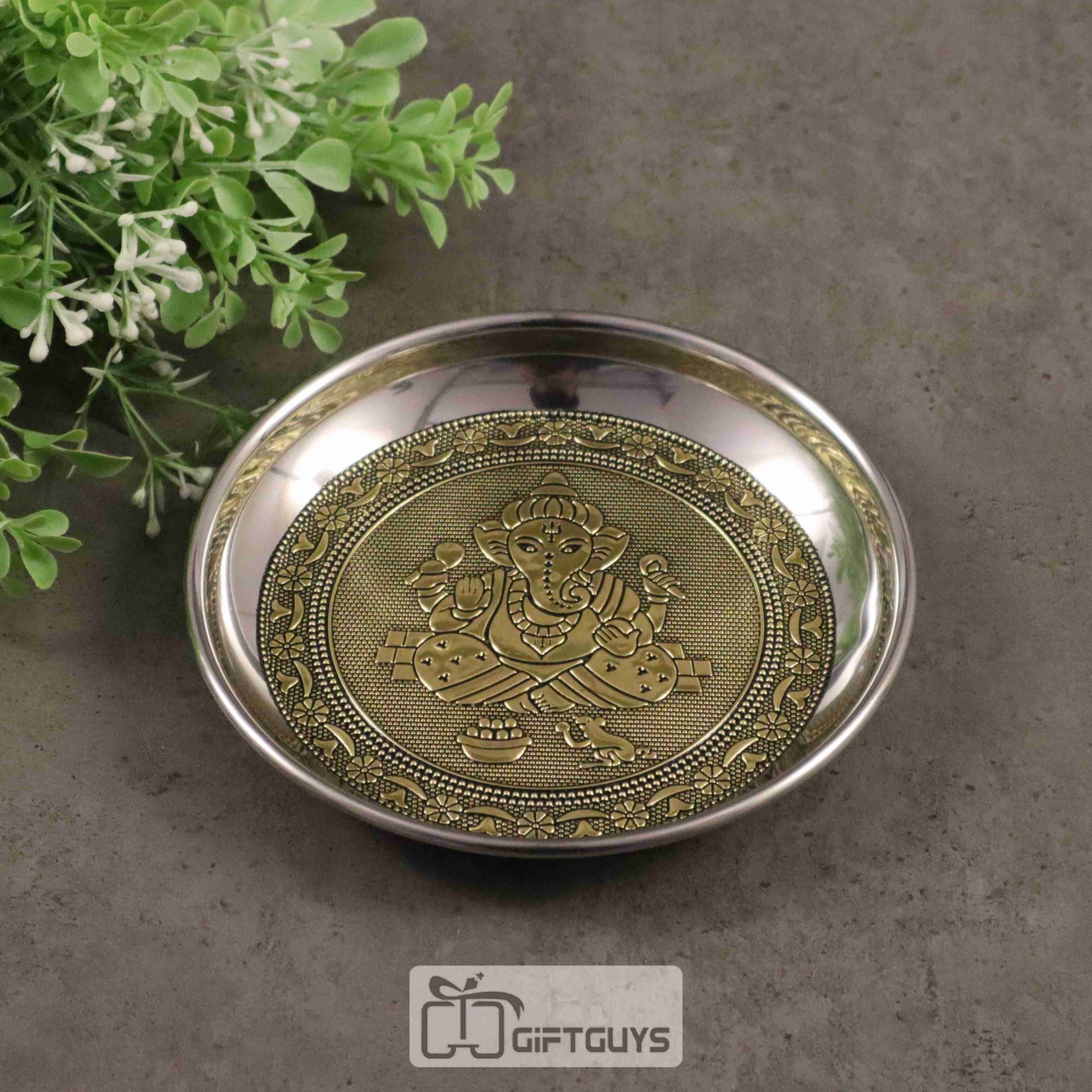 Golden oxidised Ganesha designed plate 6 inch - Image 3