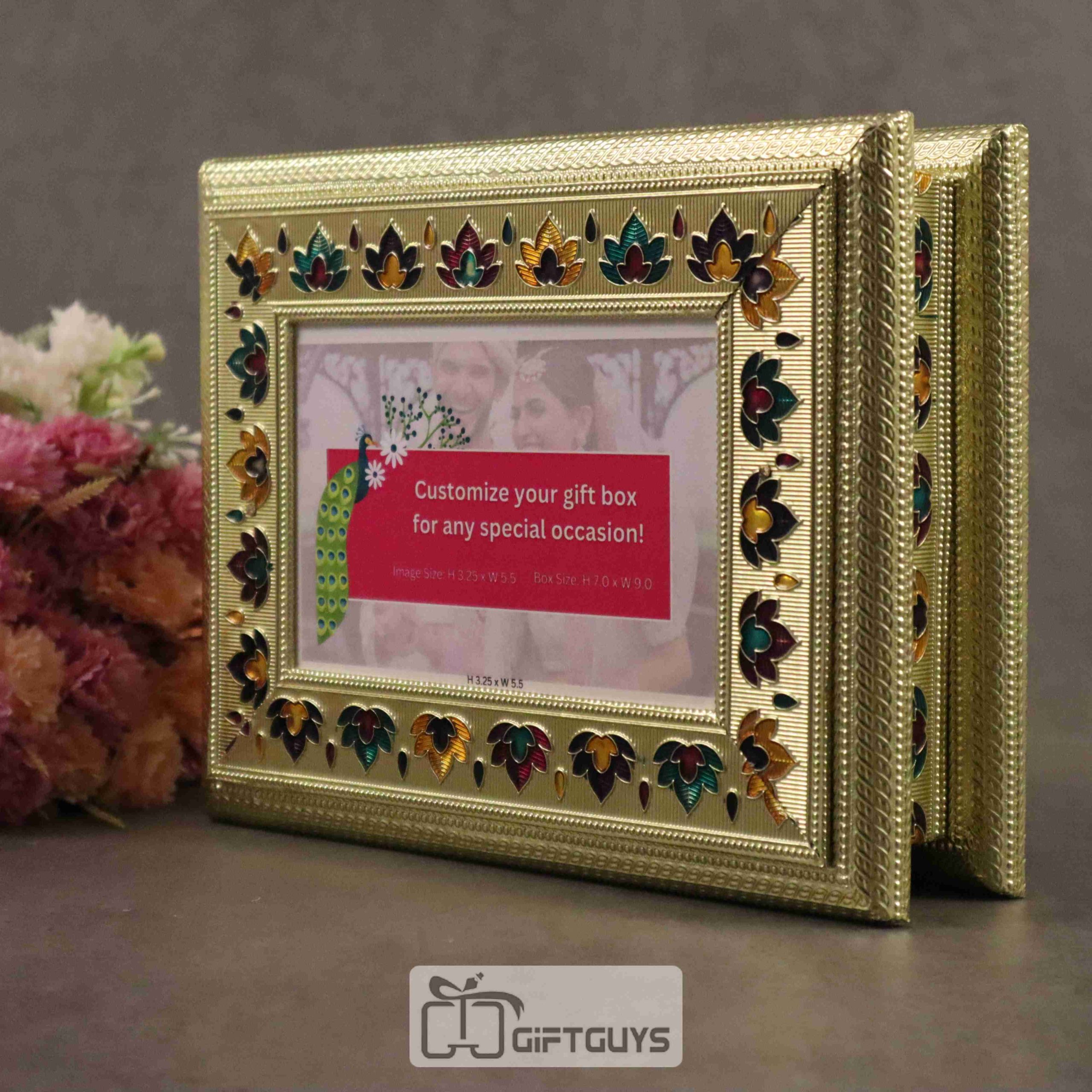Meenakari Personalized Wooden Dry Fruit Box – 9x7 Inch | Custom Photo Gift Box