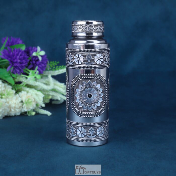 500 ML Oxidised Stainless Steel Antique Floral Water Bottle | Leak-Proof & Eco-Friendly