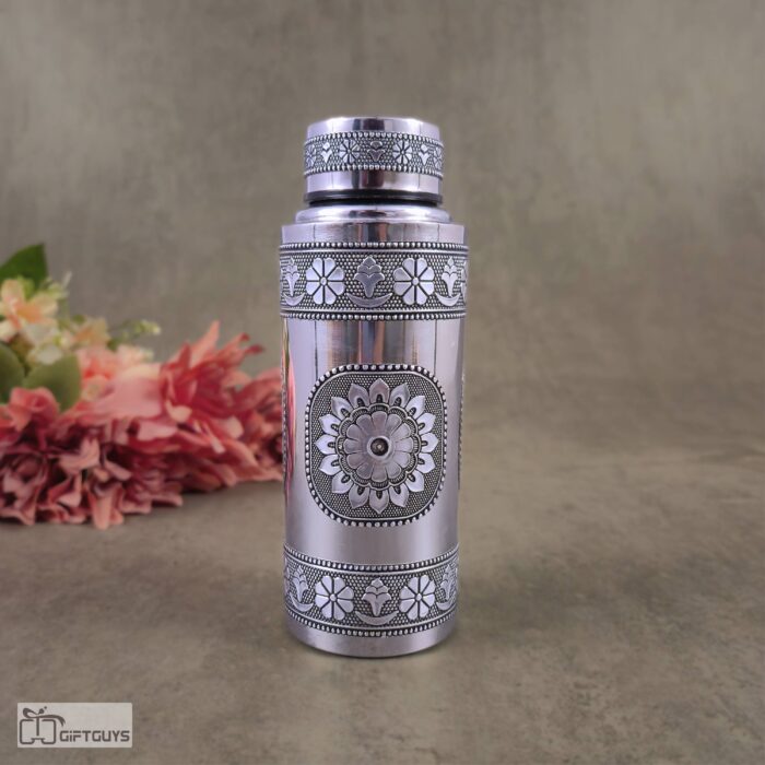 500 ML Oxidised Stainless Steel Antique Floral Water Bottle | Leak-Proof & Eco-Friendly