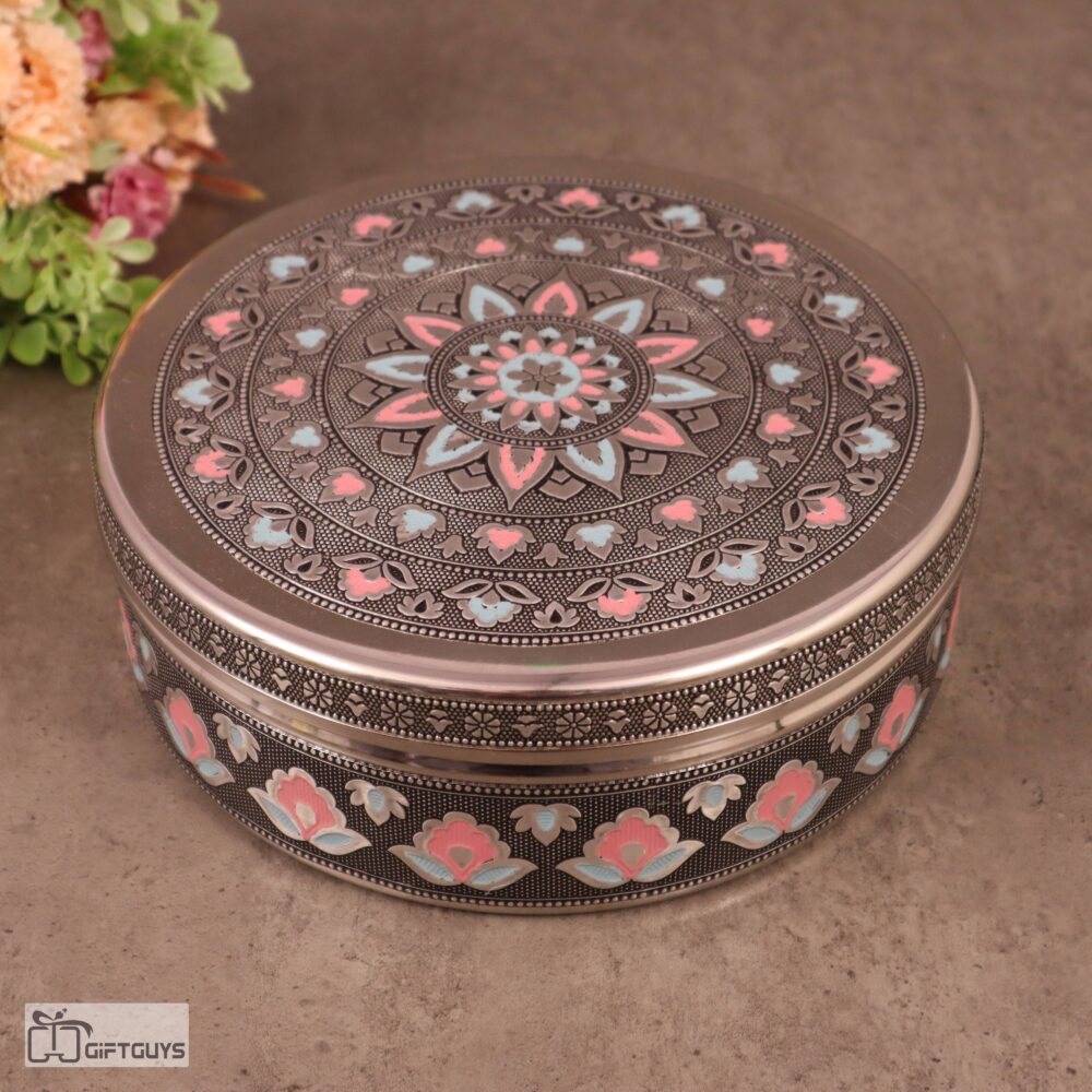 Premium Meenakari Steel Box 8″ x 2.75″ | Handcrafted Floral Enamel Storage Container