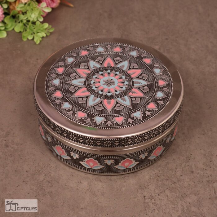 Premium Meenakari Steel Box 6.5″ x 2.5″ | Handcrafted Floral Enamel Storage Container