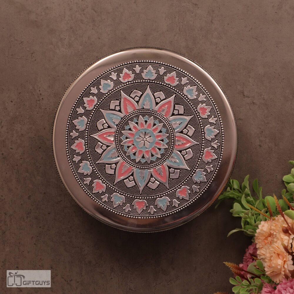 Premium Meenakari Steel Box 6.5″ x 2.5″ | Handcrafted Floral Enamel Storage Container - Image 2