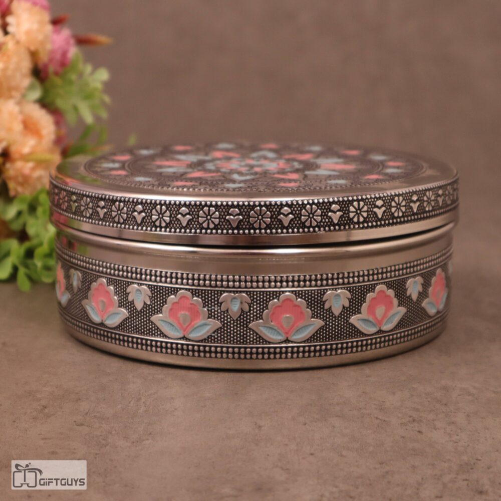 Premium Meenakari Steel Box 8″ x 2.75″ | Handcrafted Floral Enamel Storage Container - Image 4