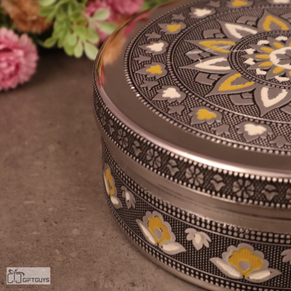 Premium Meenakari Steel Box 6.5″ x 2.5″ | Handcrafted Floral Enamel Storage Container - Image 5