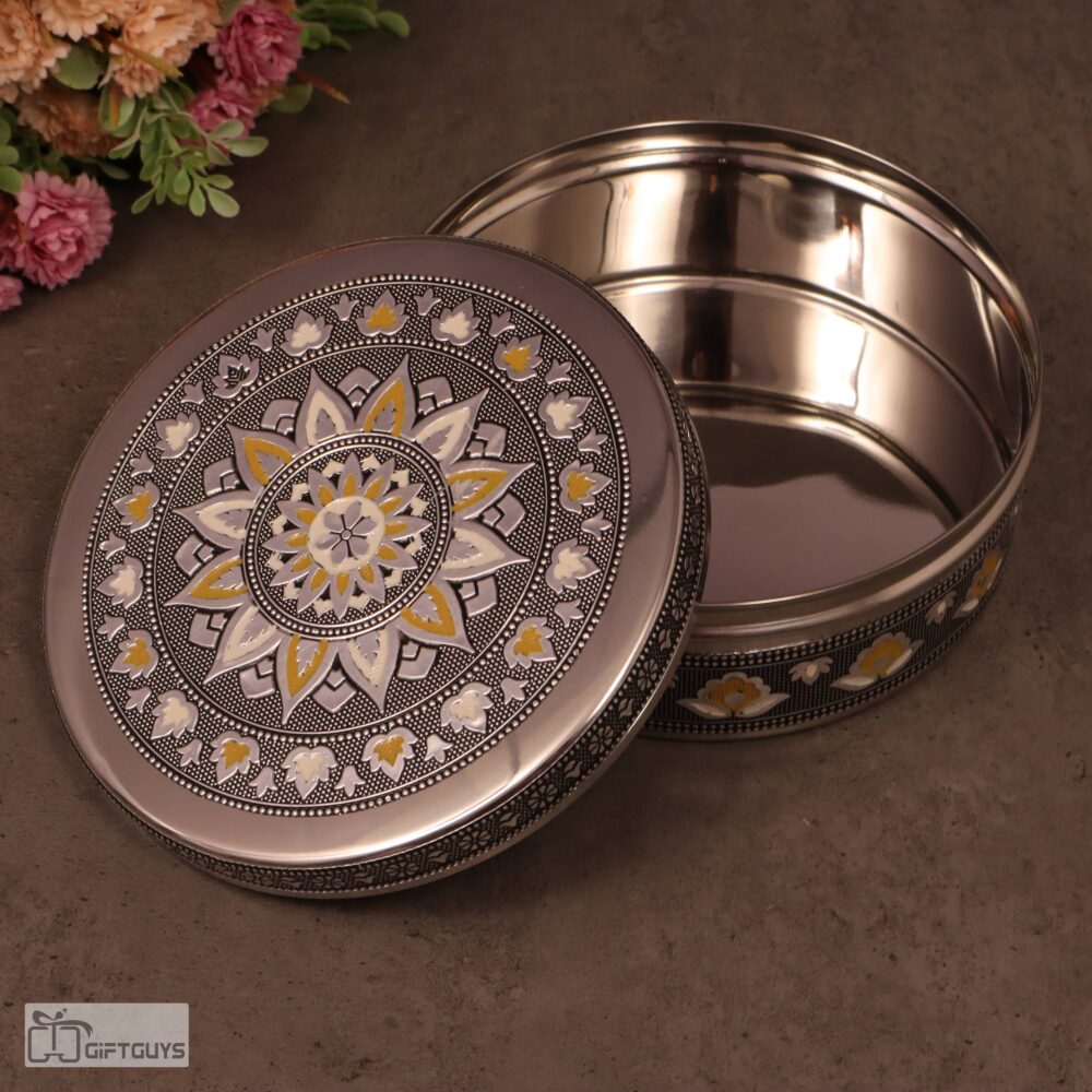 Premium Meenakari Steel Box 6.5″ x 2.5″ | Handcrafted Floral Enamel Storage Container - Image 3