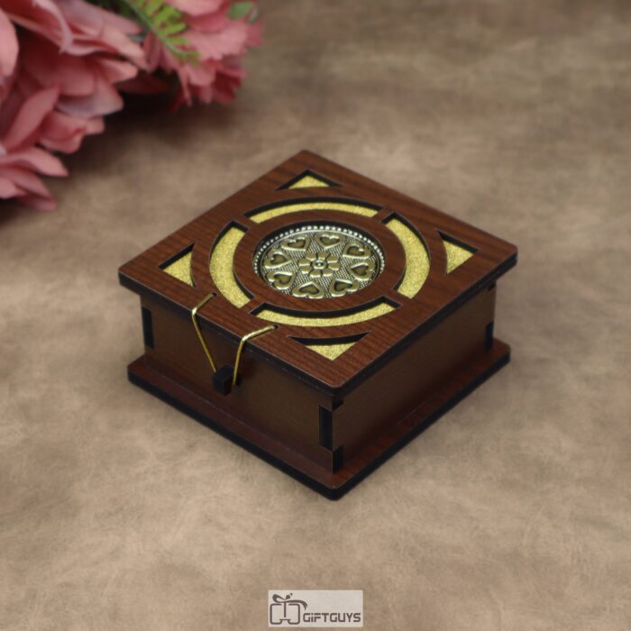 Premium Wooden Gift Box – 4 x 4 x 1.75 inch | Laser Cut Decorative Box for Dry Fruits & Gifting | GiftGuys