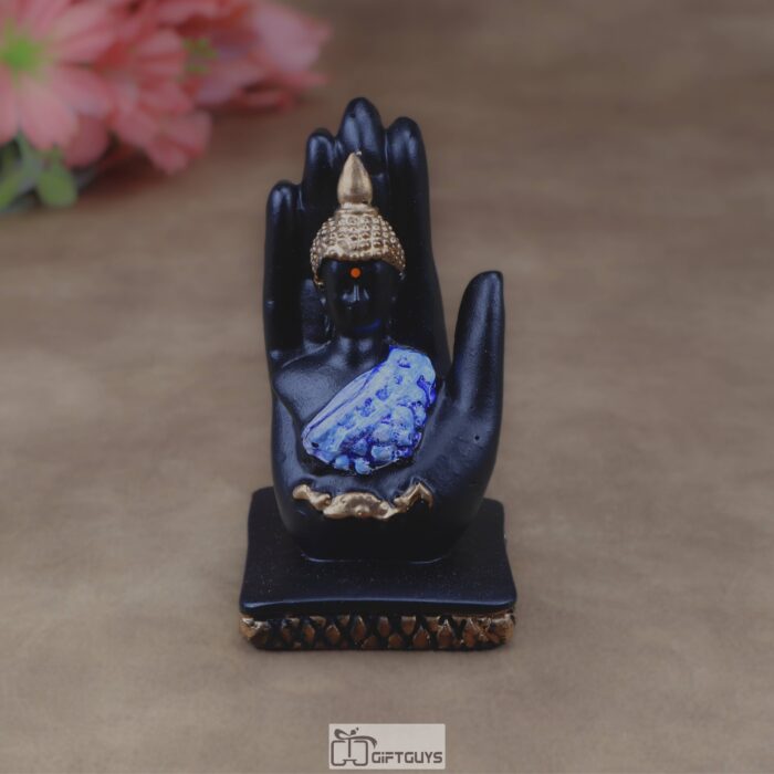 Golden Buddha on Hand Statue, Meditating Buddha Figurine, Spiritual Showpiece, Desk Decor, Unique Gift.