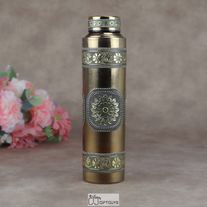 Premium Lightweight Oxidized Gold Steel Bottle – 900ml Leak-Proof Single Wall Designer Water Bottle for Home & Office