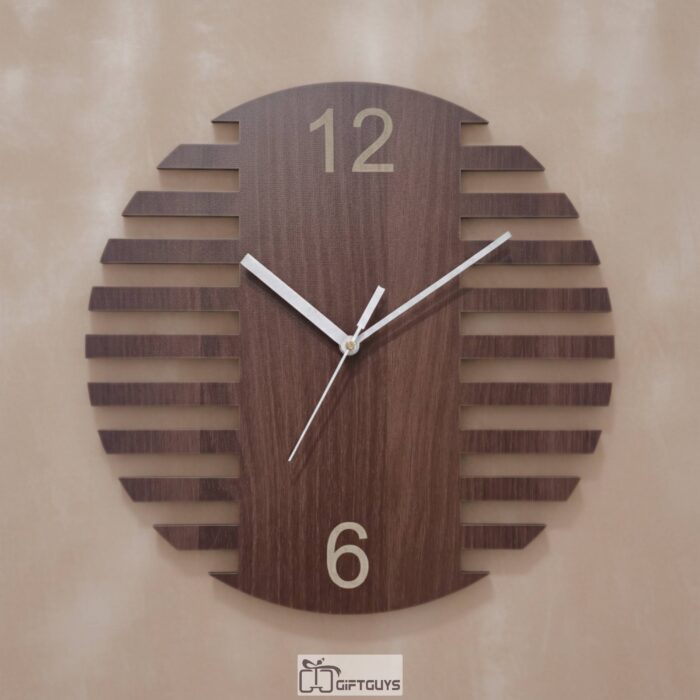 Premium Modern Slatted Wooden MDF Wall Clock - Minimalist Decorative Timepiece for Home & Office (11 Inch Diameter)