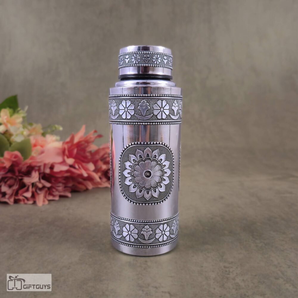 500ml oxidised stainless steel water bottle antique floral design leak proof unique water bottle stylish wedding return gift