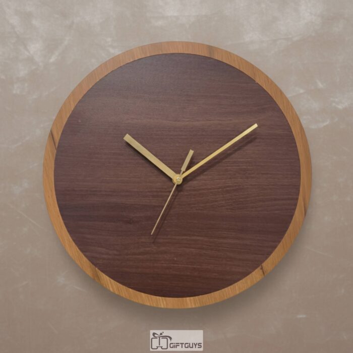 Premium Dual-Tone Wooden MDF Wall Clock - Minimalist Round Decorative Timepiece for Luxury Interiors (12 Inch Diameter)