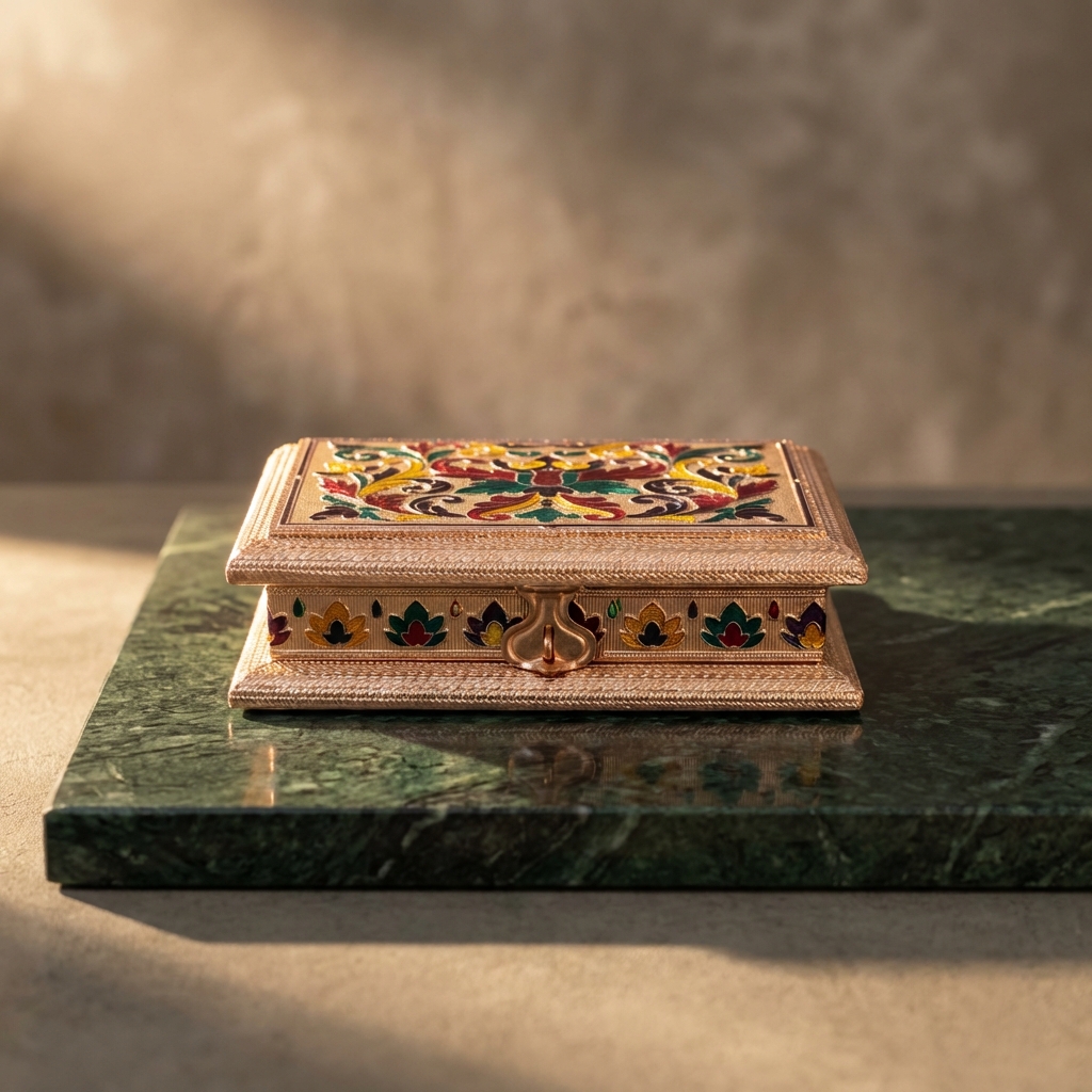 decorative dry fruit box copper meenakari floral design dry fruit packaging box