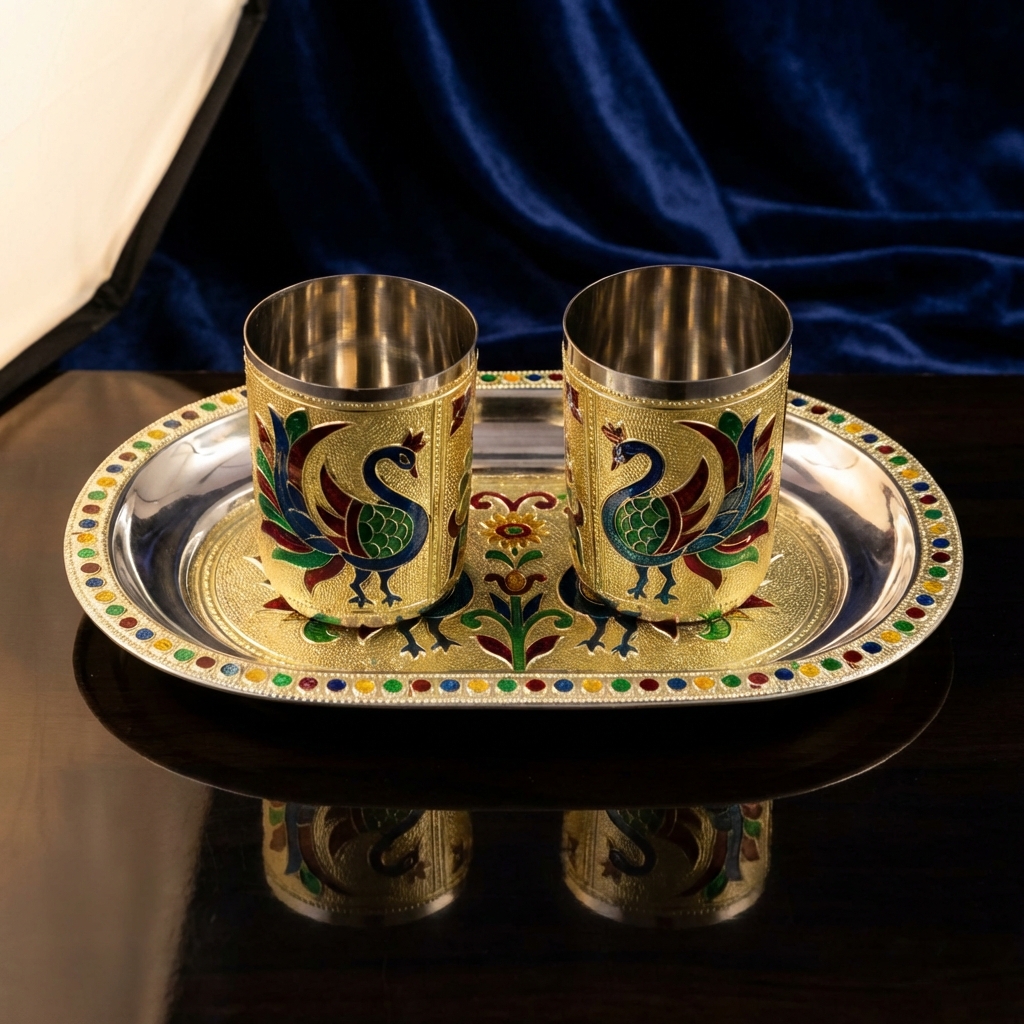 decorative serving tray set colorful meenakari kitchen decoration accessories