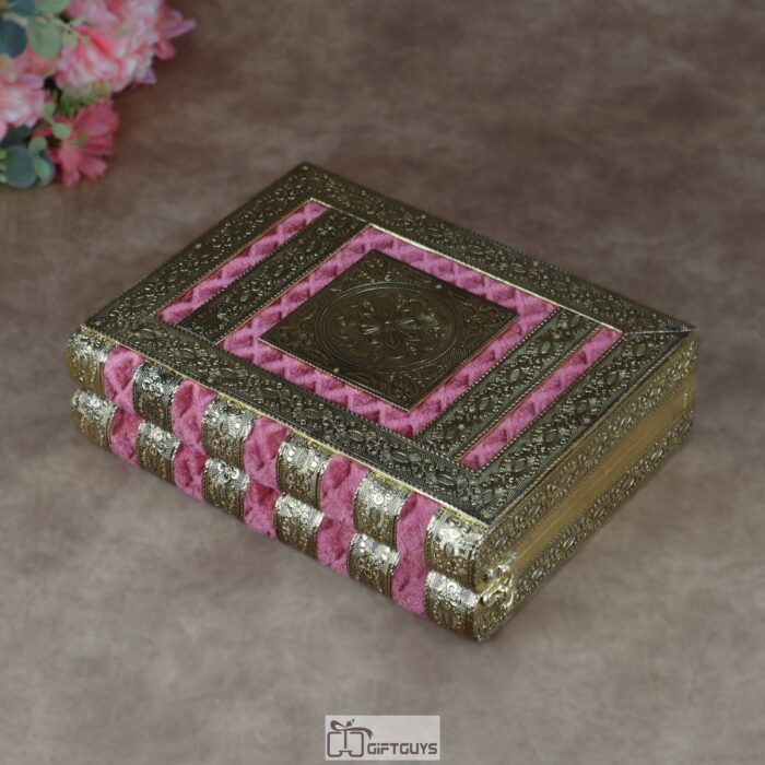 Premium Velvet-Finished Wooden Jewelry Organizer – Multi-Tiered Traditional Vanity Box with Mirror and Bangles Rod