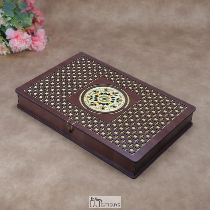 Premium Wooden Meenakari 6-Compartment Dry Fruit Gift Box